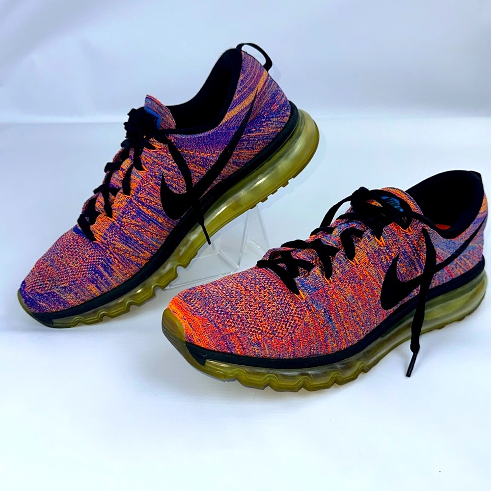 Nike Flyknit Max Running Shoes. Mens size 12.5. Multi Blue, Orange & Black.